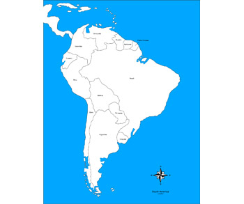 Jižní Amerika - kontrolní mapa s označením států NOVÁ