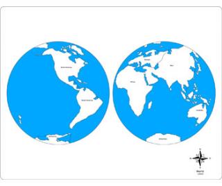 Svět - kontrolní mapa s označením kontinentů ( NOVÁ )